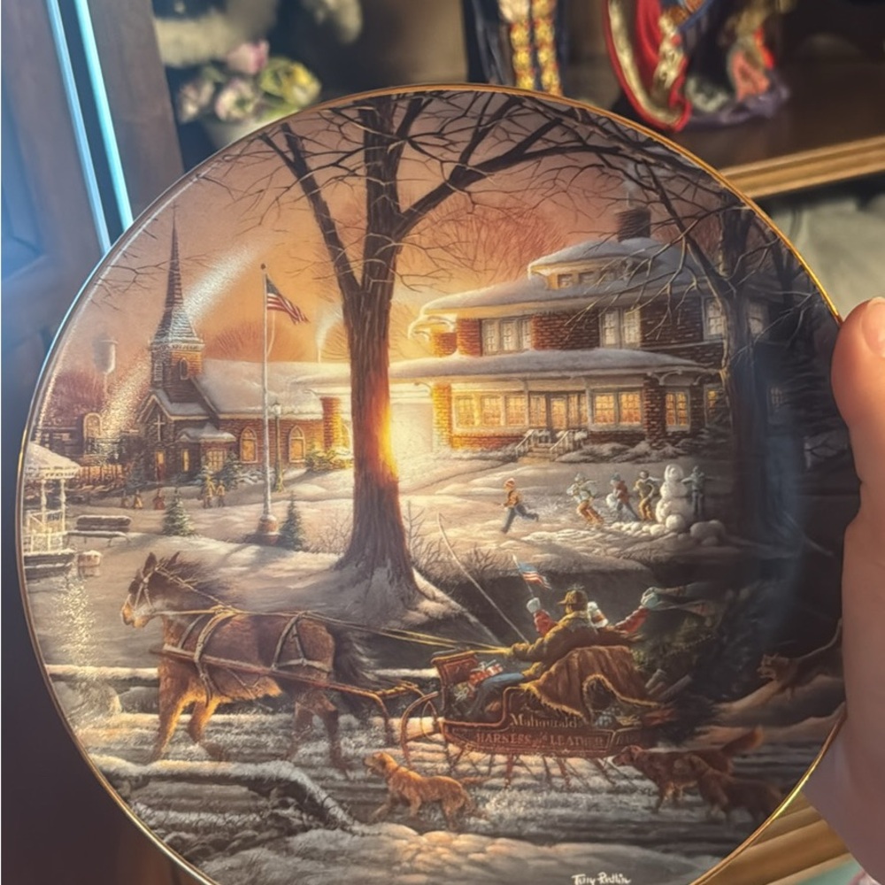 Winter Sleigh Ride Decorative Collector Plate - Scenic Snowy Village